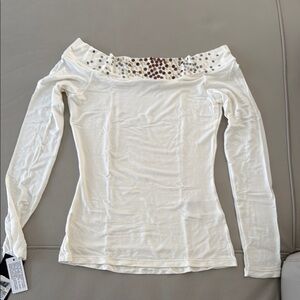 Elegant White Off-Shoulder Top with studs!